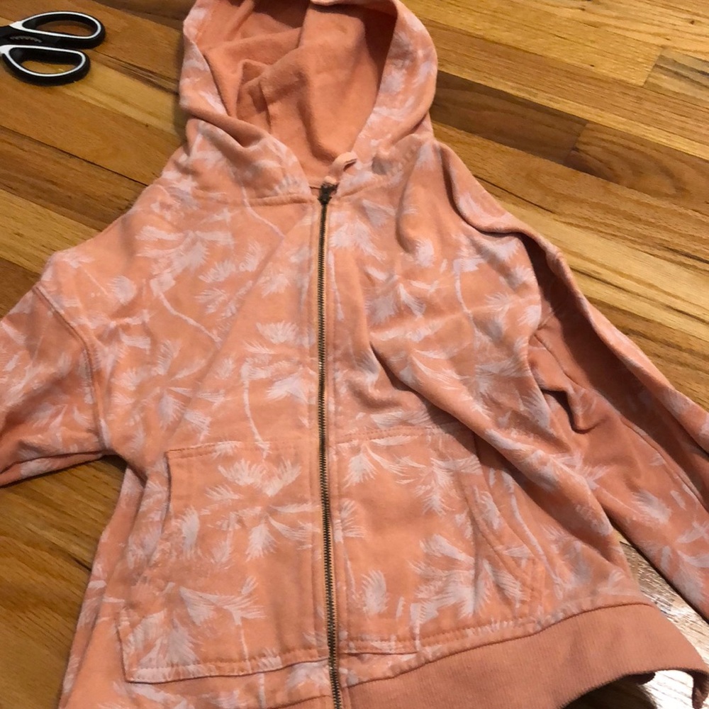 White Palm Tree Zip Up Jacket with Pockets and Hood.